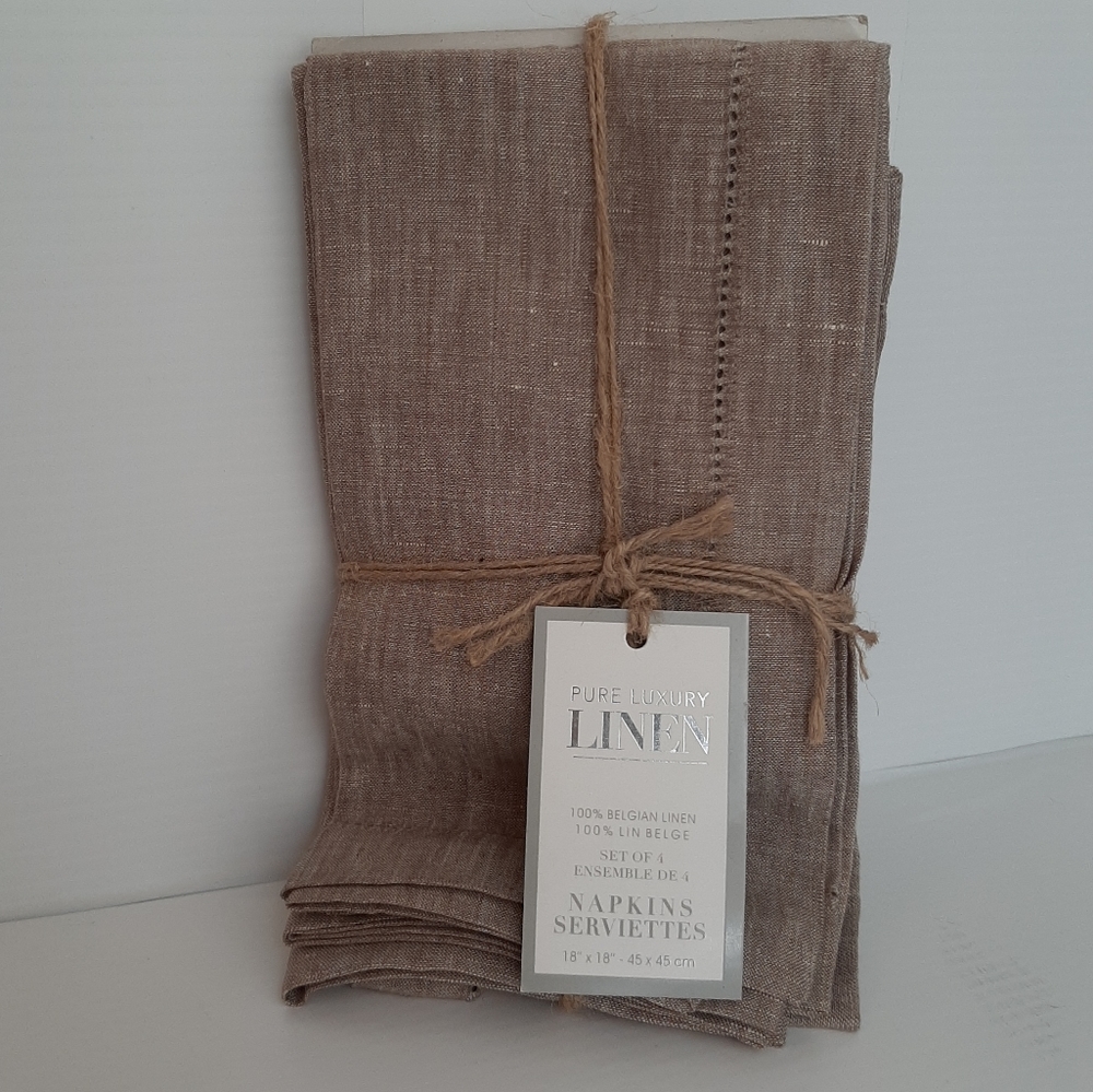 Pure Luxury Linen 100% Belgian Linen Napkins Set of 4 Brown Melange